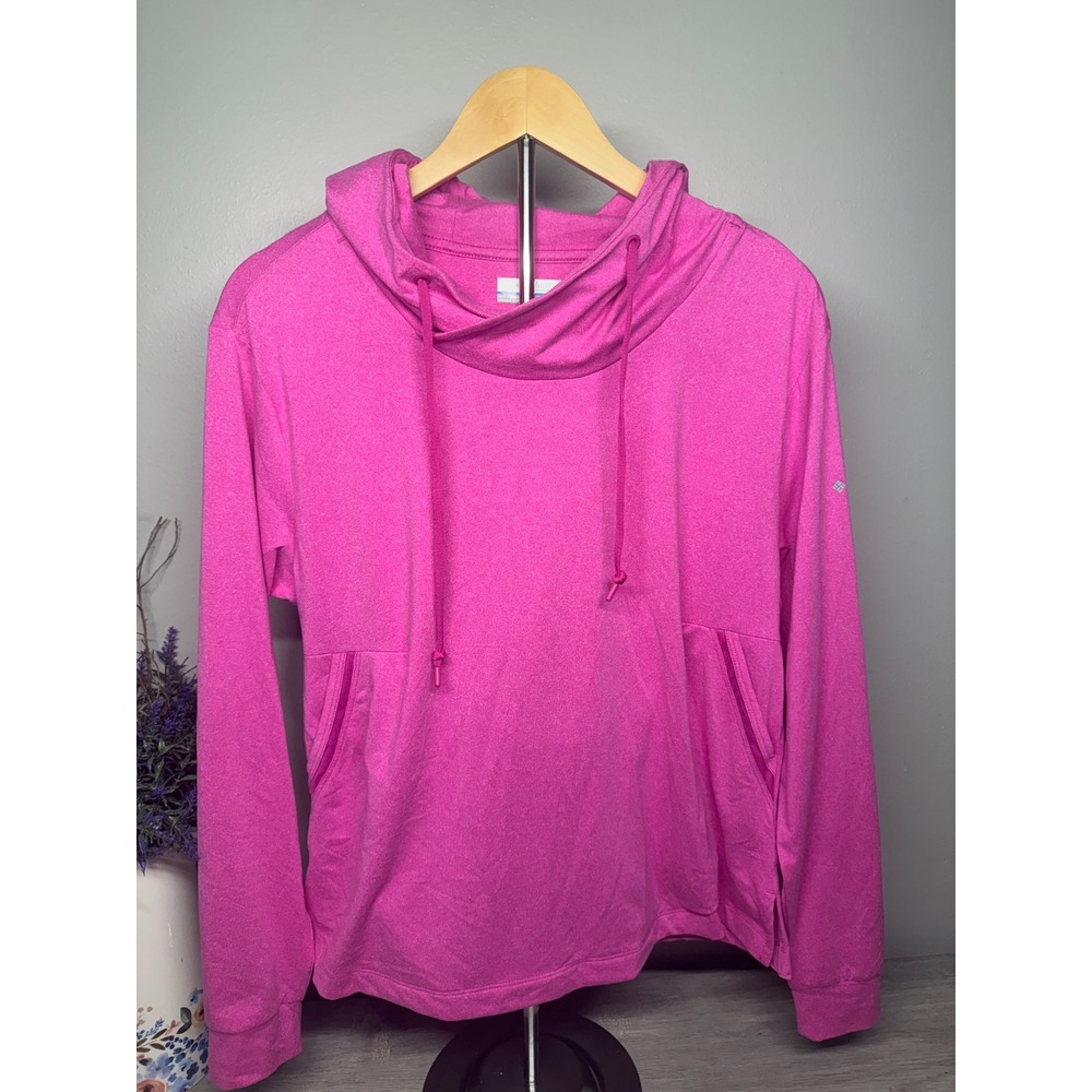 Columbia PFG Women Pink Cowl Neck Hoodie Performance Fishing Gear Medium